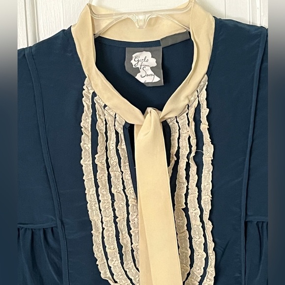 Anthropologie Girls From Savoy 100% Silk Lace Blouse Cottagecore Coquette Girl 2 - Picture 3 of 12